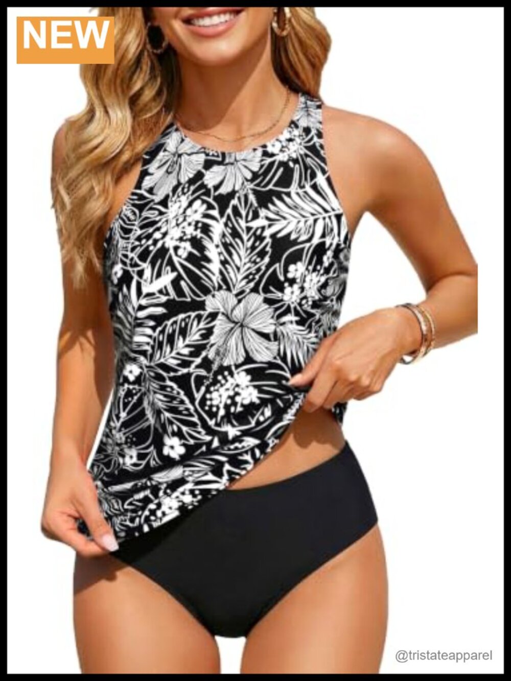 Two Piece Tankini Swimsuits High Neck Tummy Control Bathing Suit